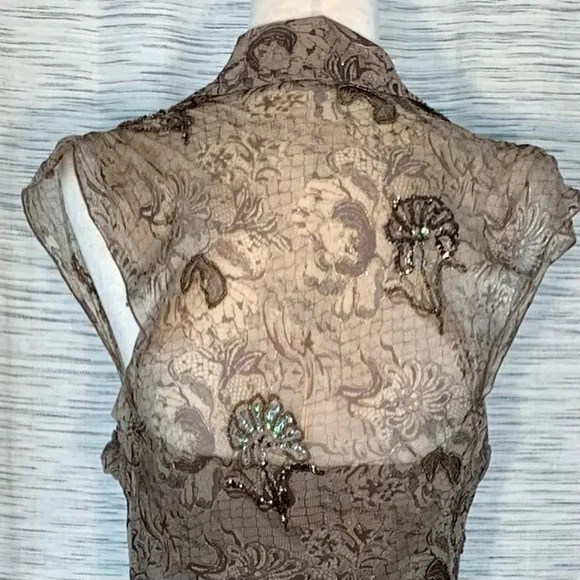 Nina Austin brown and tan floral evening gown. - Picture 11 of 14